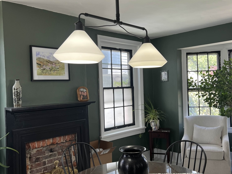 Dining room chandelier installation.